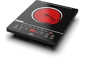 Plaque Vitrocéramique 1 Feu Portable, Karinear, Plaque Electrique Camping, 650℃ Max, Plaque de Cuisson Electrique 1 Feu with Prise VDE, Sécurité Enfant, Indicateur de Chaleur Résiduelle, 220-240V
