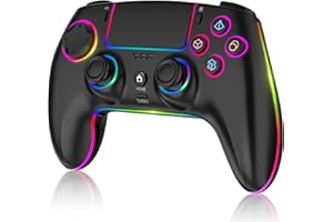 MYSTILUCK Manette Sans Fil pour PS-5/Pro/PC/MAC/iOS/Android/Steam Deck, Manette de jeu avec éclairage RGB 7 Couleur/Joystick Effect Hall/Double Vibration/Turbo/Prise Casque/Batterie 1500 mAh