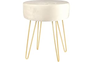 Harbour Housewares Velvet Round Foot Stool - Cream with Gold Legs - Small Modern Dressing Table Pouffe Footstool Vanity Seats Vanity Chairs Footstools for Living Room, Bedroom