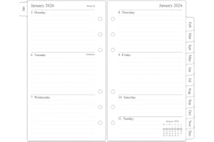 Orgnizme 2026 Weekly Diary Refill Personal Size, Week on Two Pages, Compatible with Filofax Personal Organiser
