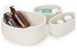 Cozary Cestini Portaoggetti Intrecciato, Impilabile Scatola Di Immagazzinaggio In Corda Di Cotone, Organizer,Ecorazione Cestini Stoccaggio Per Bagno Cameretta Salotto Ufficio, 3 Pezzi