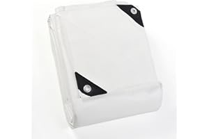 GUARD SHIELD Lona impermeable con ojales, 4 x 8 m, color blanco, 160 g/㎡, lona de protección multiusos, resistente a desgarros, estabilizada a los rayos UV, resistente al moho