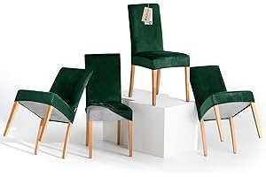 RESTILO Stuhlhussen 4er Set Stretch Stuhlhussen Abnehmbare Waschbare Stuhlbezüge Esszimmerstühle Elastischer Stuhl Überzug für Esszimmer Küche Restaurant Hotel Bankett Hochzeit, Sento Flaschengrün