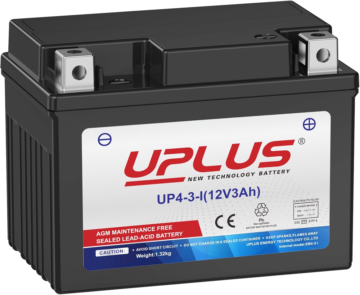 UPLUS Motorcycle Battery UP4-3-I Agm Battery, 12V 3Ah SLA Batteries Maintenance Free Scooter ATV replace for-TX4L-BS | Confirm size before order 113L x 70W x 85H(mm)