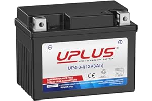 UPLUS NEW TECHNOLOGY BATTERY UPLUS Motorcycle Battery UP4-3-I Agm Battery, 12V 3Ah SLA Batteries Maintenance Free Scooter ATV replace for-TX4L-BS | Confirm size before order 113L x 70W x 85H(mm)