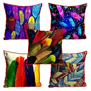 DreamVio Jute Fabric Printed Decorative Throw/Pillow Covers, Cushion Covers for Living Room, Bed Room, Sofa,Chairs Pack/Set of 5 Multi Flowers (Multicolour, Size 16 x 16 Inches) Style 10