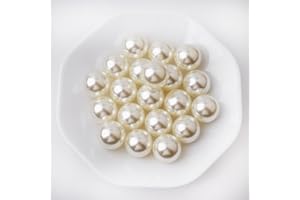 Yixuan Rotonde Perle Lucide Eleganti, 20 Pezzi 25mm Perle di Plastica da Senza Fori, Perle Finte per Riempimento Vasi, DIY, Decorazioni Matrimonio, Tavola, Casa (Avorio 25mm)