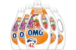 OMO - Lessive liquide En Mangue d'Évasion - 210 lavages - Mangue et Fleurs des îles - propreté éclatante & parfum longue durée aux essences naturelles (lot de 5x42)
