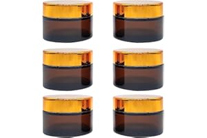 INHEMING 6 X Contenitori di Vetro Ambrato,Vuoto Creme Vasetti,Vasetti di Vetro Marrone per Oli Essenziali Crema Cosmetica Lozione (50 ml)