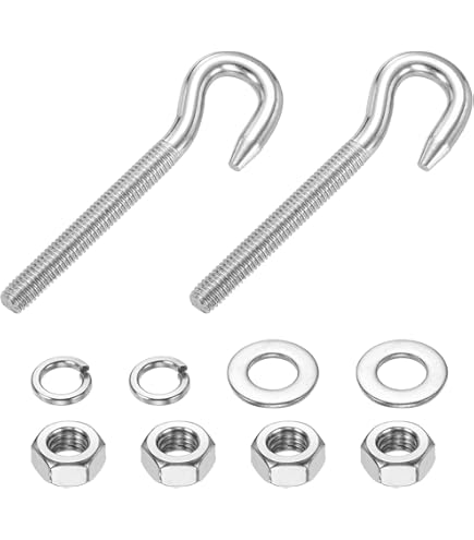 4x M10 J Hook Bolts – 150mm Long, 60mm Thread, Galvanized Carbon Steel For Pipe, Fence, Roof Projects