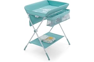 DREAMADE Wickeltisch Klappbar, 4 in 1 Baby Wickelkombination, Höhenverstellbarer Wickeltisch Badestation Wäscheständer, Wickelauflage mit Sicherheitsgurt & Rollen (Blau)