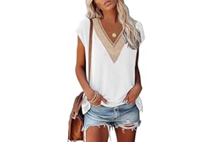 OLIPHEE Camiseta de Mujer Casual V-Neck Camisetas sin Mangas Flores Estampado Túnicas básicas Casuales