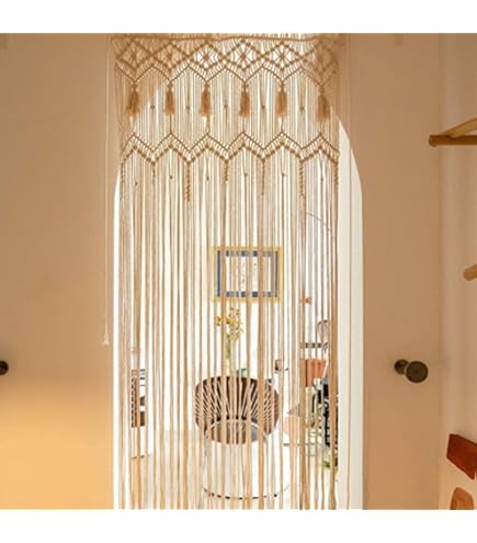 Tenda Di Porta In Cotone Bohémien Con Nappe | Arazzo Macramè Fatto A Mano | Decorazione Arco 90x200 Cm