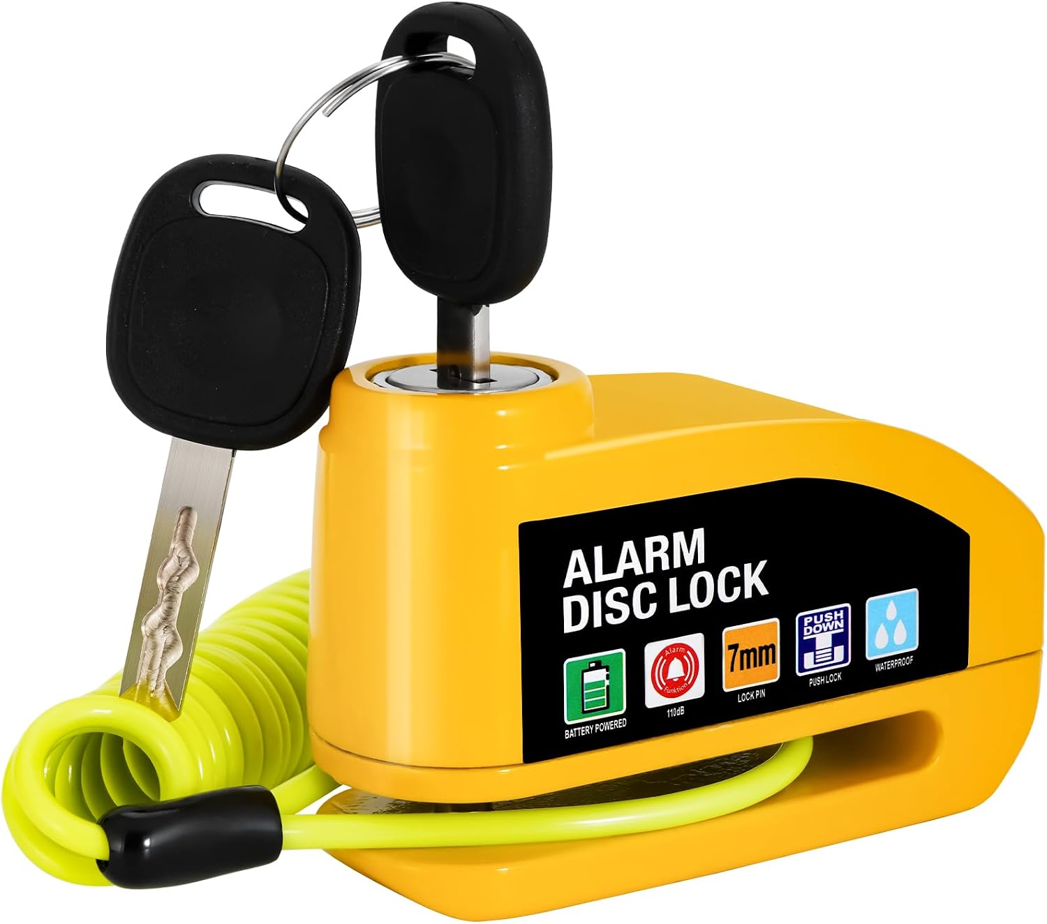 Vemfay Candado Moto Disco con Alarma 110 DB, Candado de Freno de Disco con Cable de Recuperación de 1,2 m, Candado de Alta Seguridad para Moto, Ciclomotor, Bicicleta, Scooter