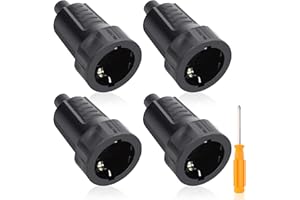 BILIPLE 4 Pezzi Schuko Spina,Spina con Contatto di Protezione,Spina + 1 Cacciavite,Spina ad Angolo Retto,Europea Spina di Sicurezza con Protezione Antipiega 250 V (16 A) per Cavo 8-10 mm IP20 (nero)