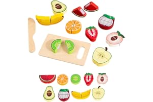 EMBOSOMITR Wooden Cutting Fruits Food Toys Play Food Sets for Children Kitchen 12PCs Educational Learning Toy Kitchen Pretend Wooden Fruit and Veg Toys Girls Birthday Gift for Age 3+