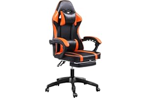 AnYu Furniture Silla Escritorio, Sillas Gaming con Reposapies, Silla Gamer Adulto con Reposacabezas, Silla de Escritorio con Ruedas, Piel Artificial, Respaldo Ajustable