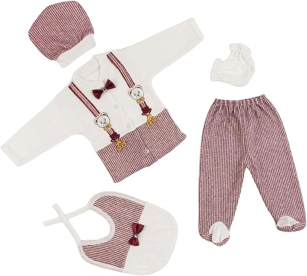 NEU KIDS Yenidoğan Papyonlu 5'li Hastane Çıkışı Zıbın Seti, Kırmızı, Unisex