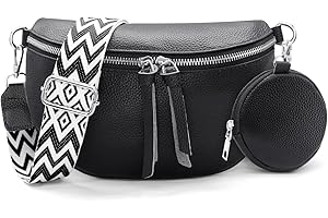 HNOOM Borsa Marsupio Donna in Pelle Elegante - Piccola Tracolla con Portamonete Staccabile, 3.8 cm Ampia Tracolla Regolabile e Rimovibile (Nero)
