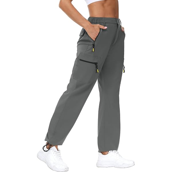 Totatuit Pantalon Cargo Femme Taille Haute Élastique - Poches Sport Randonnée Jogging Été