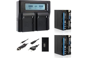 2X Blumax Akku NP-F970 / NP-F960 LG Zellen 7850mAh + Doppelladegerät Dual Ladegerät | kompatibel mit Sony NP-F750 NP-F550 NP-F990 für Blitzgeräte Videoleuchten Fieldmonitore