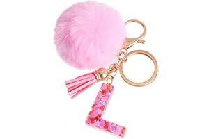 Vorysum Llavero con Letra Llavero Inicial Regalo de niña Mujer Bola Peluda Llavero Decorar para Bolso Mochila Llavero con Borla Dorada Llavero Mujer