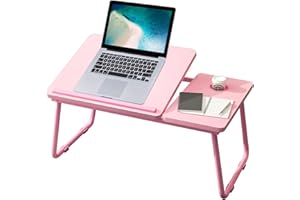 HOFLERA Bureau pour ordinateur portable, table de lit pour ordinateur portable avec pieds pliables et fente pour tasse, support de lecture, support de petit déjeuner, plateau de livre pour canapé, lit,