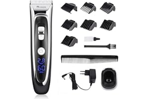 SURKER Tondeuse à cheveux sans fil pour homme avec lame en céramique titane, affichage LED, batterie au lithium, support de chargeur, rechargeable par USB