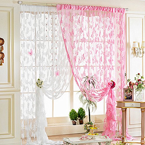 Moresave Schmetterlings Vorhang Wohnzimmer Trasparent Schal mit Ösen, 200 x 100, Pink - 2