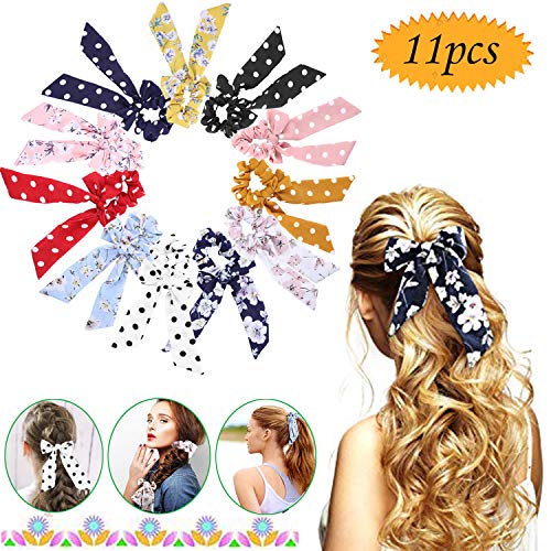 Bluesees - Elastico per capelli, 11 pezzi, in chiffon, con fiocco, per coda di cavallo, accessori per capelli per donne e ragazze