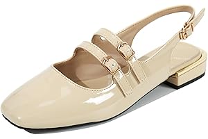 Fudaolee Sandales Femme Mary Janes Chaussures à Talon Bas élégante Slingback Escarpins Habillées Double Boucle Sandales Mode Mocassins Confortables Chaussures Bout Carré