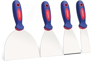WORKPRO Profi Malerspachtel Spachtel Set aus rostfreiem Edelstahl mit Kunststoffgriff Maler Werkzeug Profi Putty Knife 38mm 75mm 100mm 150mm 4-teilig inkl. 1 x stabil mit Anschliff & 3 x flexible
