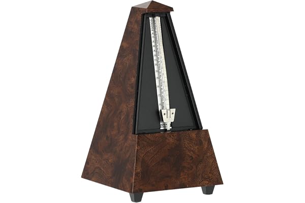 Wittner Metronome Taktell Forme Pyramide Système Maelzel Série Designer - Boîtier en plastique - Avec cloche - Bois de racine - Mécanique à remonter - Pas de piles nécessaires - Fabriqué en Allemagne