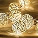 Produktbild Dailyart® 13,8ft/4.2m lange Rattan-Kugel-Schnur-Licht Sternenlicht für Gärten, Häuser, Hochzeit, Weihnachtsfeier, Batteriebetriebene (Warmweiß)