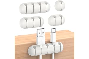 UNBREAKcable Cable Holder Clips, 5 Pack White Cable Organiser Desk, Silicone Adjustable Cable Clip, Adhesive Cable Management for Charging Cable, USB Mouse Cable, PC, Car, Office, Home, Bedside Wall