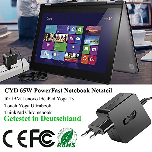 CYD 20V 65W PowerFast für Lenovo Thinkpad Edge Carbon Yoga Flex E431 E440 E450 E531 E540 E550 E555 E560 G500 G500s G505 G505s G510 G510S G410 L440 L450 L540 T431s T440 T440s T450 T450s T540 T550 X240 X250 S431; IdeaPad S210 S500 S510p U330 U430 U430p U530 Z410 Z510; Flex 3 2 10 11 14 15 15D; Y40 Z51 Z70 Z50 Z40 Z41 G40 G50 G51 G70 B50; 0A36258 0B47030 0B47455 0B47481 ADLX45NLC3A ADLX65NCC2A ADLX65NLC2A C260-C470 W550s X1 Carbon Yoga 11 11s 13 2 Pro,8.2 Ft Power-Charger-Laptop-AC-Netzteil - 2