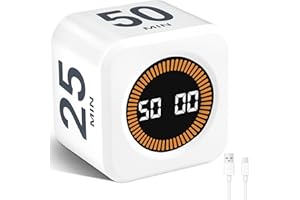 ‎CUTEEFUN Cuteefun Wizualny timer z kostką, timer Pomodoro z rotacją, 5/10/25/50 minut i spersonalizowanym odliczaniem, tryb cichy i dzwonek, do kuchni, nauki, biały