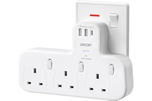 LENCENT 3 Way Plug Extension with 1 USB C and 2 USB Ports, Surge Protected Multi Plug Adapter, 3 AC Wall Charge Extender for Household Appliances, iPhone, Smartphone, Tablets, 13A 3250W