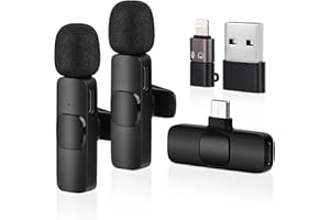 MXTIMWAN 2pcs Microfono Inalambrico, Microfono Solapa,Micrófono Móvil con Cancelación De Ruido, para Teléfonos Móviles/Portátiles iPhone/Android para Grabación de Vídeo, Vlog, Youtube, TikTok