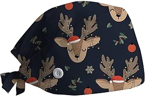 MANING-SETS Gorros Quirúrgicos Color Liso Gorro Turbante Ajustable Médico Enfermera Gorro Quirofano Reutilizable Gorro de Cirugía para Pelo Largo Corto Gorro de Trabajo Unisex (1 Navidad)