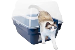 PETFAMILY 3in1 katzenklo mit Deckel groß katzentoilette, Jumbo Hooded Katzentoilette XXL Katzen klo mit Haube Dach offen,Katzchen Katzentoilette mit hohem Rand Marineblau 55x45x44cm