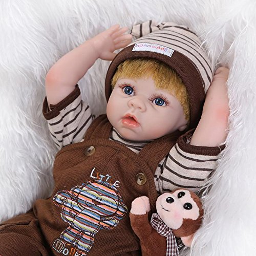 NPK 2017 Hot Gift Item Lifelike New Reborn Boy Baby Doll Soft Vinyl Silicone Newborn Dolls with Small Lovely Monkey Toy