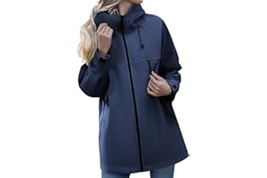 LANUNLLY Chubasquero Mujer Impermeable Largo Viaje Talla Grande Moda Chaqueta Cortavientos Running Montaña Ciclismo Moto Ligero Abrigo de Lluvia con Cremallera Gabardina para al Aire Libre Acampada Trekking