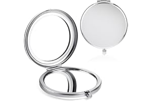 YUXIANLB Compact Mirror for Purse, Folded Double-Sided 2X Magnifying Travel Compact Mirrors, Portable Small Travel Makeup Mirror for Purse, Pocket and Bag, Gift for Women Mom (Round, Silver)