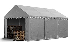 TOOLPORT Tente de Stockage 4x6 m bâches en PVC 750 N Gris imperméable avec Cadre de Sol
