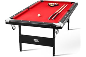 VEVOR Billiards Table, 7 ft Pool Table, Portable Foldable Space-Saving Table, Billiard Table Set Includes Balls, Cues, Chalks and Brush, Black with Red Cloth, Perfect for Family Game Room Kids Adults