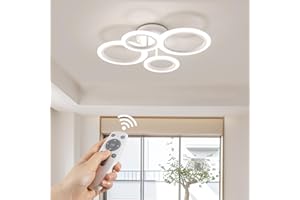 RUYI Plafonnier LED 48W avec Telecommande, 2800-7000K, Luminaire Plafonnier Interieur a Intensite et Temperature Reglables, Plafonnier Chambre, Salon, Cuisine, Luminaires Interieur Salle a Manger