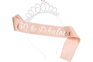 HOWAF Rose Gold 60 & Fabulous Schärpe 60. Geburtstag Schärpe und Tiara, 60. Geburtstag Krone Geburtstag Haarreif Stirnband für 60. Geburtstag Frauen deko Accessoires Geschenk