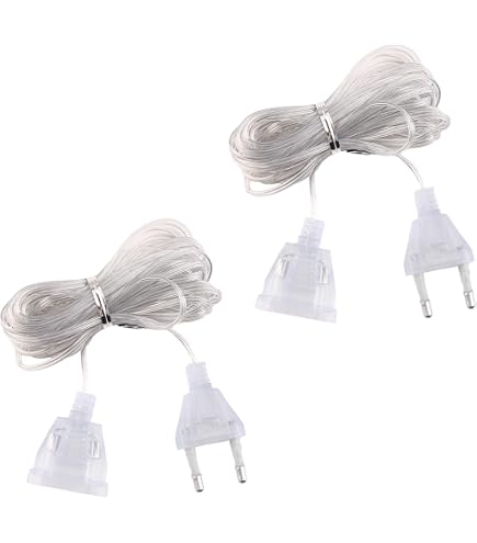 Set Van 2 Verlengkabels – 5 Meter, Eurostekker, Platte Dunne Kabel – Voor LED-lampen En Buitengebruik – Veilig En Transparant