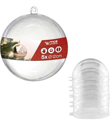 Netuno Lot De 5 Boules En Acrylique De 12 Cm - En Plastique Transparent - Divisible - Pour Décoration, Cadeau, Peindre, Remplir Et Bricoler